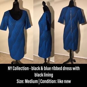 NY Collection black & blue ribbed dress